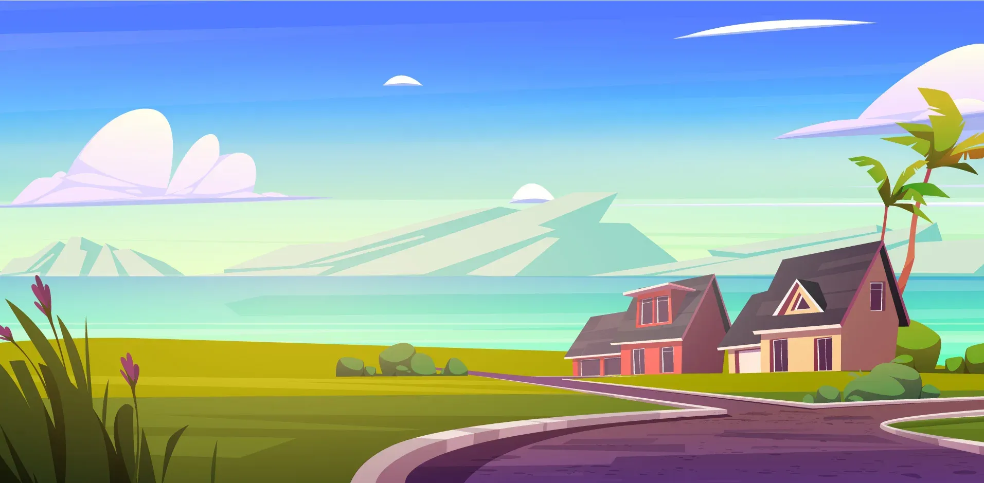 loading background, house, trees and children