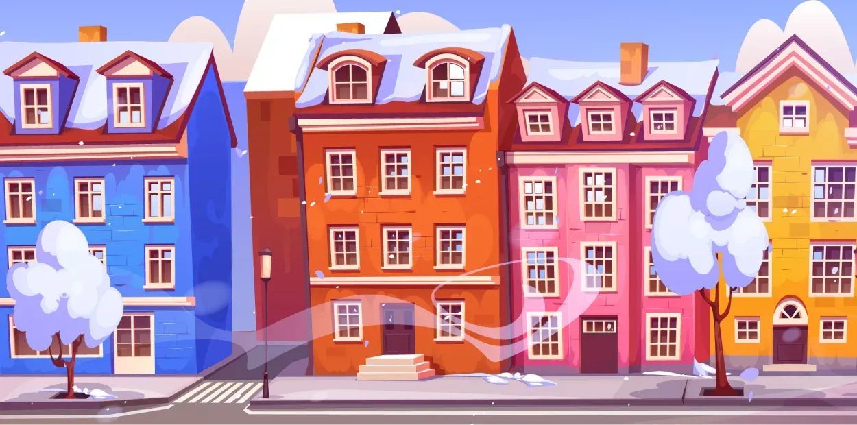 loading background, house, trees and children